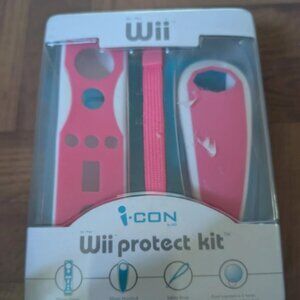 NEW i-Con Nintendo Wii Protect Kit Pink Silicon Remote Nunchuk Sleeve Strap